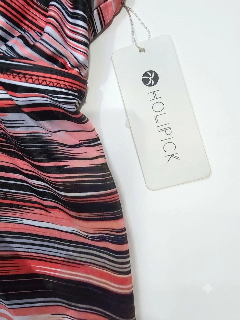 HOLIPICK Womens Pink Black Striped One-Piece Tankini Top